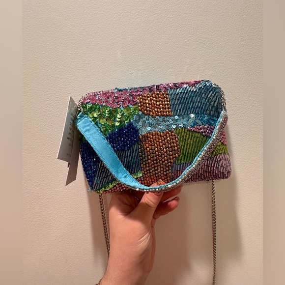 Handcrafted from India to you blue beaded sequin bag w/ chain viral from TikTok - Picture 3 of 6